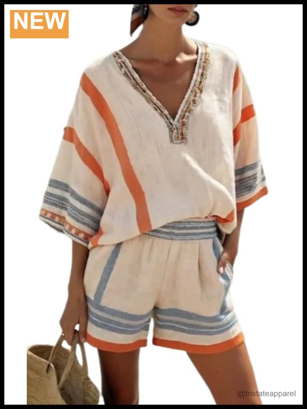 Womens 2 Piece Short Set V Neck Short Sleeve Top Pocket Loose Shorts Vacation